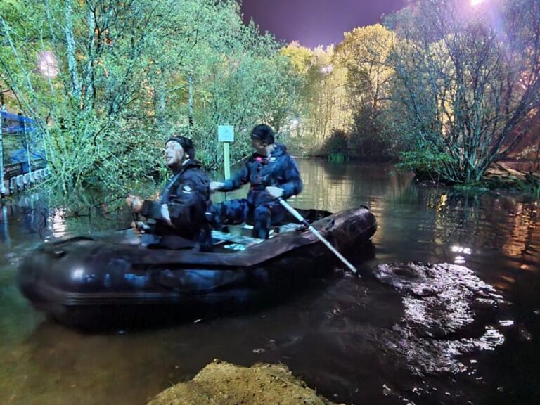 UNIT 7 crew members on a river during a night shoot